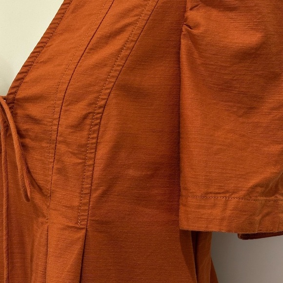 Free People Adela Tunic Mini Dress Tie Front Puff Sleeve Brick Orange Small - Picture 7 of 14